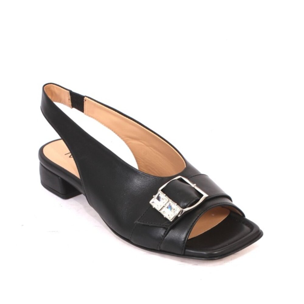 MOT-CLe 2873 Black Leather Slingbacks Strappy Sandals